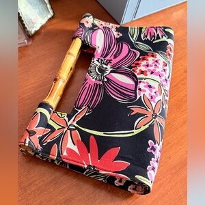 Lilly Pulitzer Black Flower Market Bamboo Handle Clutch